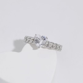 Meissa Goldene Herzringe für Damen Cuban Link Gold Plated Breiter Bandring Rosa Versprechensring Verstellbare Größe 49-61, Silber, Klarer Stein