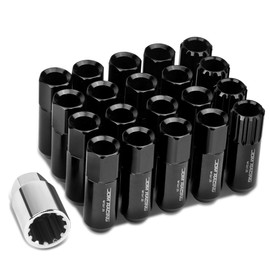 DNA MOTORING LN-ZTL-9023-125-BK 16Pcs M12 x 1.25 Open End 20mm OD/ 60mm Height Aluminum Alloy Lug Nuts + 4Pcs Lock Nut + 1Pc Key, Black
