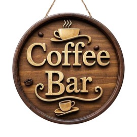 Wooden Coffee Bar Sign Decor - Vintage Wall Decor & Coffees Station Accessories for Kitchen, Home, Office, Cafe - Housewarming Gift (Coffee Bar Sign)