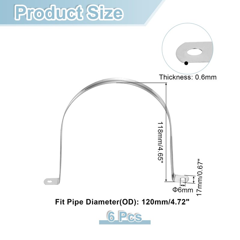 sourcing map 6Pcs Rigid Pipe Straps, 120mm(4.72") 201 Stainless Steel