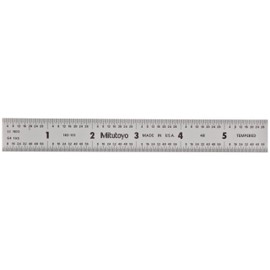Mitutoyo 182-101, Steel Rule, 6" (4R), (1/8, 1/16, 1/32, 1/64"), 3/64" Thick X 3/4" Wide, Satin Chrome Finish Tempered Stainless Steel, Clear