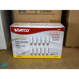Satco 15T6 15W, 130V Box of 10 Clear Switchboard Light Bulbs Stock # S3910