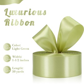 Sagaat Light Green Ribbon 1-1/2 Inch 50 Yards, Solid Satin Ribbon for Flower Bouquet, Crafts, Gift Wrapping, Bridal Invitations, Hair, Festival and Party Decorations