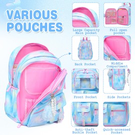 Alrisg Sweet Girls Backpack School Bag for Students Kids Book Bag with Multiple Pockets Children's Backpack Trendy Laptop Backpack（17inch Blue）