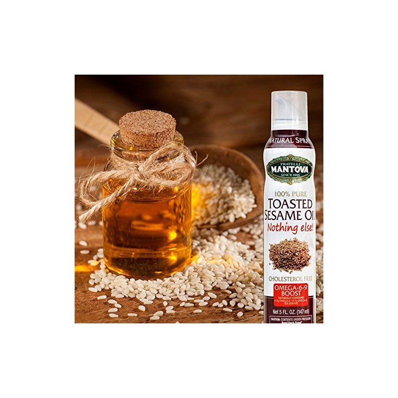 Mantova Toasted Sesame Oil, 100% Pure Cooking Spray with Omegas,