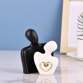 Modern Ceramic Couple Sculpture - Abstract Love Statue Ornament Figurine for Home Decor in Living Room, Bedroom,Office - Unique Couple Gift - Anniversary Birthday,Show Pieces for Home (Black+White)