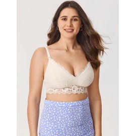 MOMANDA Women's Lace Nursing Bra Lace Bralette Padded No Underwire Maternity Bras Breastfeeding Pregnancy Ivory 36E