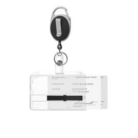 Karteo® ID Card Holder with Yo-Yo Black Incl. Clip And Carabiner Hook, Horizontal Card Holder For Two Cards, With Two Sliders, Made Of Polycarbonate, Can Be Used As Card Sleeves For ID Cards, Credit Cards