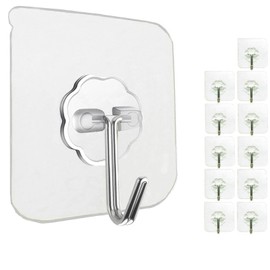Jwxstore 12 Pack Wall Hooks for Hanging 33lb(Max) Heavy Duty Self Adhesive Hooks Transparent Waterproof Sticky Hooks for Keys Bathroom Shower Outdoor Kitchen Door Home Improvement Utility Hooks