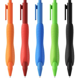 ELETIUO 5-Pack Ergonomic Ballpoint Pens,1mm Medium Point Black Ink Retractable Pen with Anti-Slip Silicone Grip,Center-of-Gravity Balance Design for Smooth Writing for Office and School Supplies
