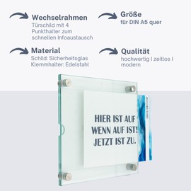 Logistic Sign System Removable frame, quick exchange of information with stainless steel holders, for practice, office, law firm (acrylic glass, DIN A5 landscape)