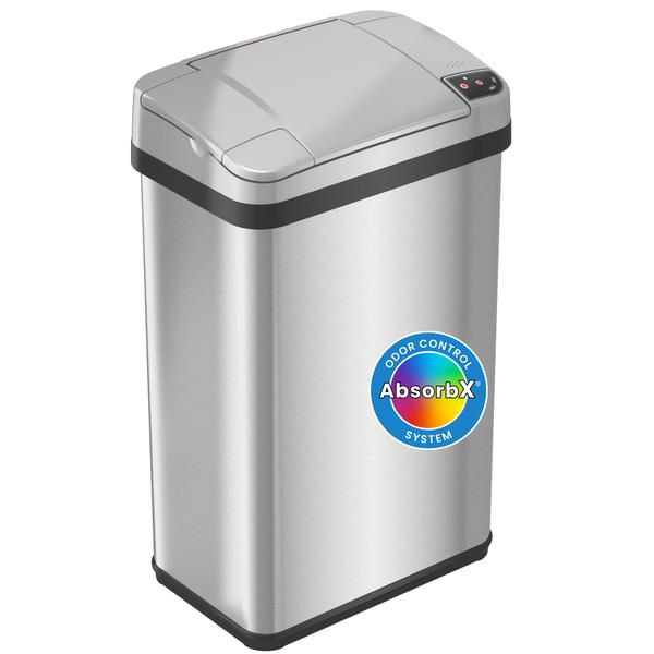 iTouchless 4 Gallon Trash Can with AbsorbX Odor Filter and Lemon Fragrance Touchless Automatic Waste Bin, Perfect for Office and Bathroom, Stainless Steel, Sensor