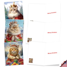 The Best Card Company 20 Assorted Christmas Notecards Boxed Set 4 x 5.12 Inch with Envelopes (10 Designs, 2 Each) Royal Holiday Cats AM10700XSG-B2x10