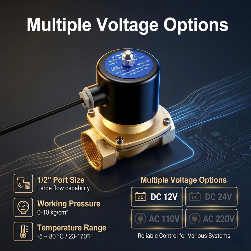 BAOMAIN 1/2" PT Brass Solenoid Valve DC 12V Normally Open