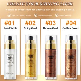 Shimmer Body Oil, Body Luminizer Liquid Highlighter Oil, Waterproof Shimmer Moisturiser, Non-Sticky Glow Lotion with Makeup Brush, Face and Body Glow Shimmer for All Skin Types (Golden Brown)