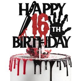 Decoración para tartas de cumpleaños número 16 con purpurina negra, para cumpleaños o nivel 16 desbloqueado, para fiesta de cumpleaños número 16