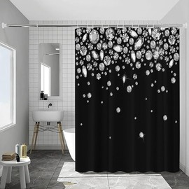 GardEssere Unique 3D Printing Jewelry Falling Diamonds Shower Curtain for Bathroom Black Bath Curtain with 12 Hooks Waterproof Polyester Curtains Festival Gift 183X183 CM