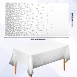 ausurme 10 Pack Disposable Tablecloths,Plastic Table Cover,Waterproof Party Tablecloths,White and Silver Dot Rectangular Table Cloth for Parties Wedding Birthdays(137 * 274 cm)