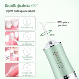 Irrigador Bucal,Limpieza Dental Portatil,3 Modos de Limpieza y 4 Puntas,irrigador Dental Inalámbrico 220ML,IPX7 impermeable,Irrigador Oral Desmontable Para Dientes,Encías,para Hogar,Viajes (Color 3)