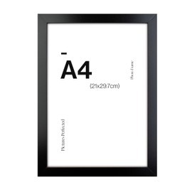 Contemporary Black A4 Wooden Picture Frame for A4 (21 x 29.7cm) Photos or Pictures, Plexi Glass, Freestanding or Wall Mounted Landscape or Portrait