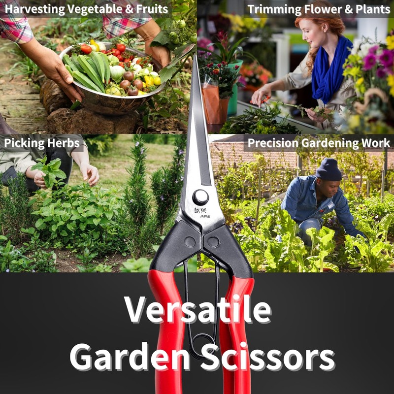 RANSHOU Japanese Garden Shears Long Blade 7.9" for Plants -