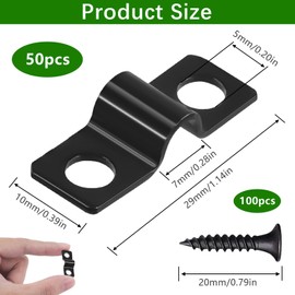 TTYSHIP Pack of 50 U-pipe clamps, 6 mm two-hole U pipe clamps, black with 100 screws for pipeline, electric cable, empty pipes