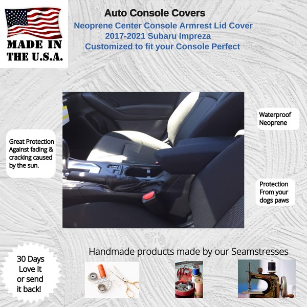 Auto Console Covers- Fits The Subaru Impreza 2017-2021 Center Console Armrest Cover Waterproof Neoprene Fabric.The Console Cover is not Sold or Created by Subaru Motor Co.-Black
