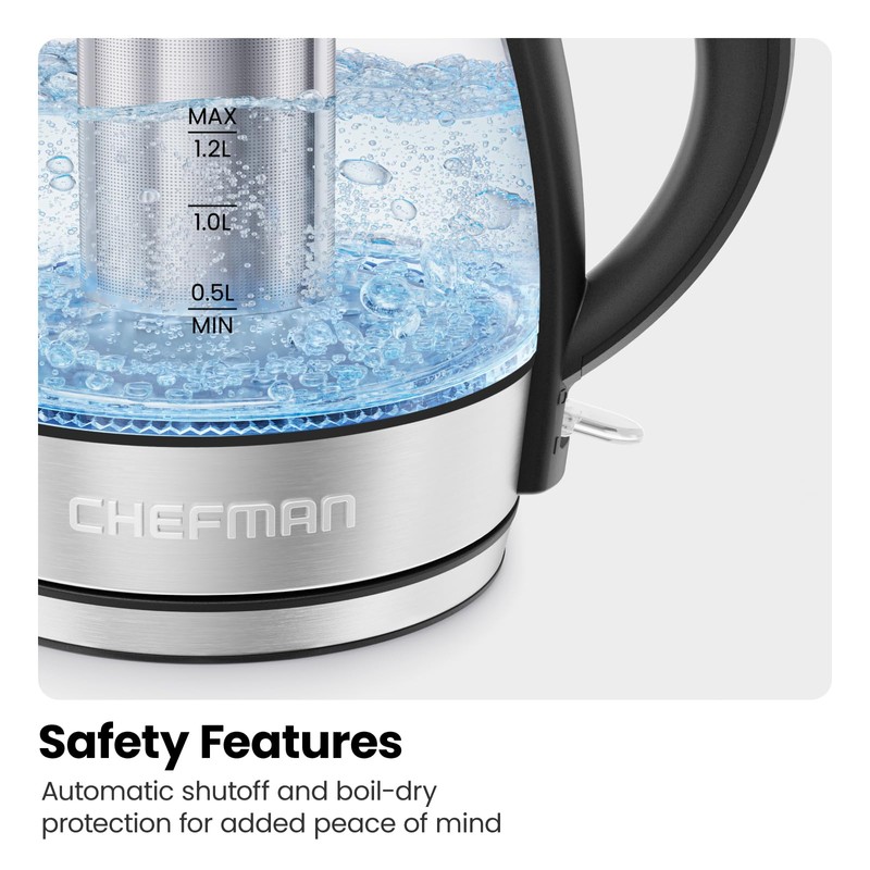 CHEFMAN Electric Kettle - 1.2L 1500W Hot Water Tea Pot