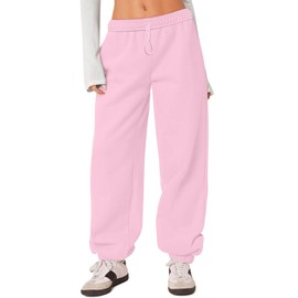 HeSaYep Women's Fleece Lined Sweatpants Thermal Winter High Waisted Sweat Pants Interior Drawstring Baggy Athletic Joggers Pants with Pockets Pink S