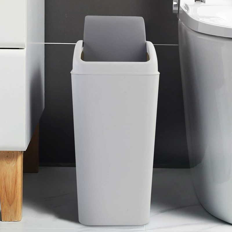 Afromy 15 Liter Slim Trash Bin with Swing-top Lid, Plastic