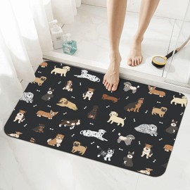 Jbofyee Puppy Dogs Cute Animals Bath Mat Rugs 15.7x23.6 in, Diatomaceous Earth Bathroom Rug Rubber Non-Slip Absorbent Bathroom Mat for Bathroom Kitchen Floor, Tub and Shower Sink