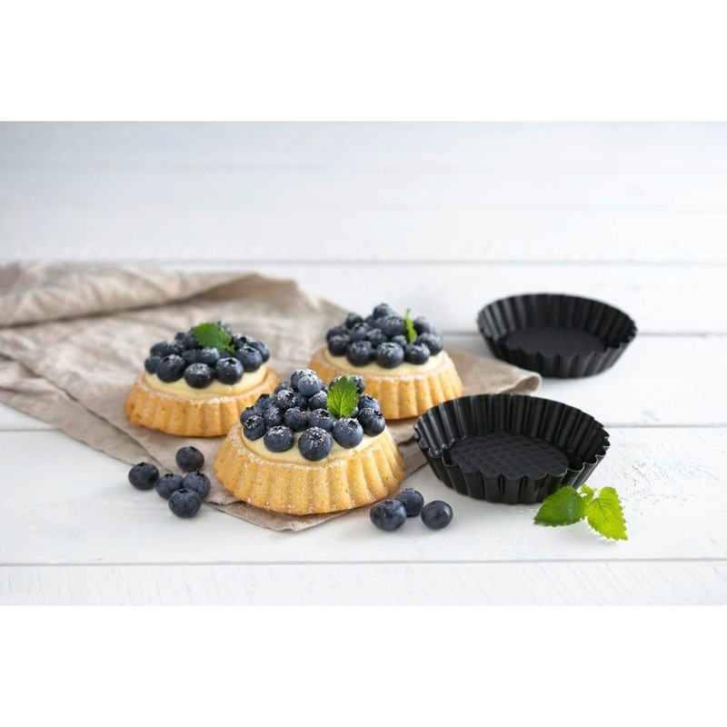 Zenker Z6531 6531 Tortelettförmchen 6 Stück, Ø10cm, black metallic