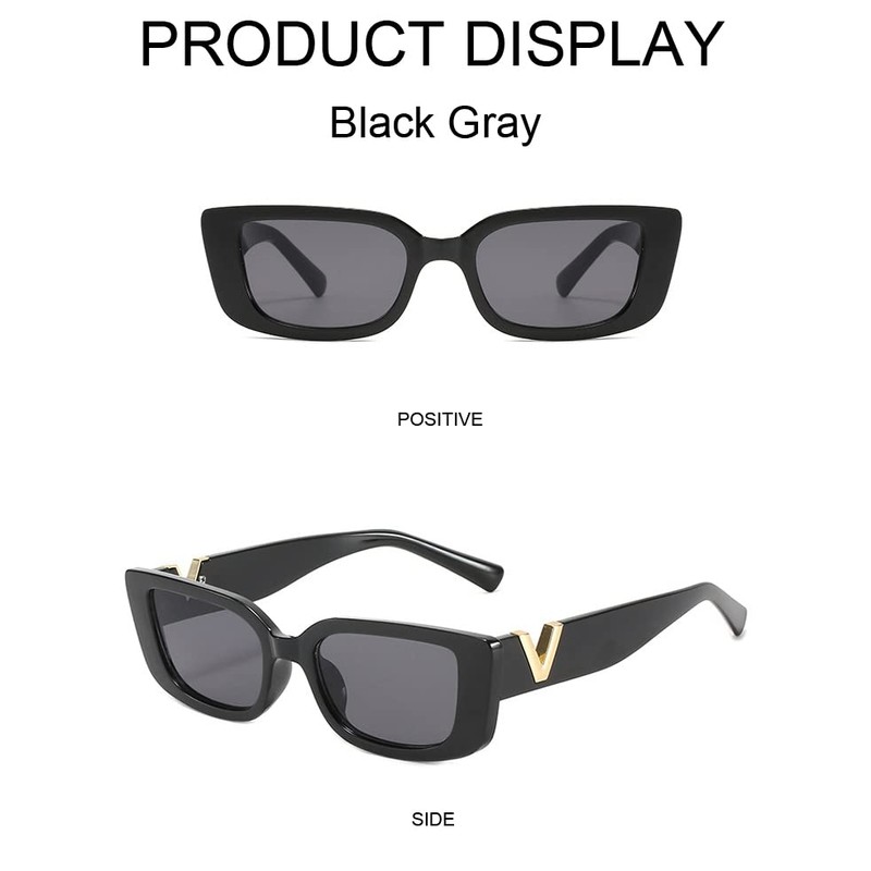 Retro Rectangle Sunglasses Women (Black) + Protection Case