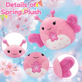 Mowatusy Spring Stuffed Animal Plush,Soft Butterfly Plush Wings Holding Sakura,Cute Kawaii Plushs Gift for Kids Girl Boy