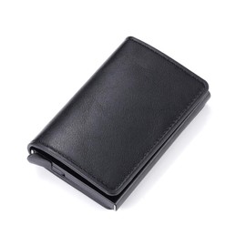 Risipu Slim Mens Wallet,Card Wallets for Men UK,Mens PU Leather Card Wallet Automatic Pop Up for 6 Cards Made of PU Leather and Aluminum Alloy (Carbon-friber) (Black, One Size)