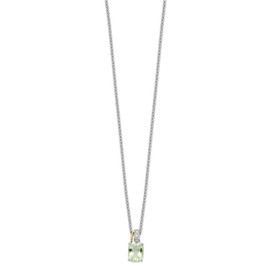 Solid Real 925 Sterling Silver and 14K Green Quartz and Diamond Pendant Necklace Charm Chain - with Secure Lobster Lock Clasp 17" (.03 cttw.)