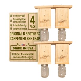 Carpenter Bee Traps, Outdoor Hanging Catcher Kit for House, Wooden Carpenter Bees Trap for Swarm Control, Bee Traps Outside for Home, Yard and Garden, Natural Wood Color - 4 Pack