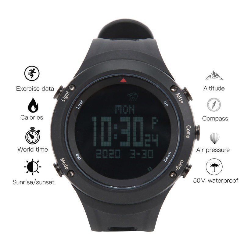 Men Mountaineering Watch Waterproof Digital Watch with Compass Pedometer Calorie
