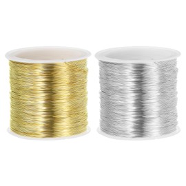 PATIKIL 28 Gauge Jewelry Wire, 2 Roll 328 Feet/100M Pure Copper Jewelry Beading Wire Soft Metal Plant Stem Ties for Jewelry Craft, Gold/Silver (0.012")