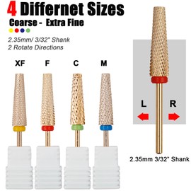 Bestgle 4Pcs Carbide Nail Drill Bits Set, 3/32 Inch Extra Long Professional Electric Nail File Drill Bits M C F XF Safety E file Nail Milling Cutter Tool for Manicure Cuticle Gel Polishing