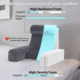 ENITYA 19” Back Pillow for Bed Sitting up, Built-in Armrests & Big Pockets, Back Support Chair Pillow for Sitting up/Watching TV/Reading/Gaming/Resting/Post Surgery/Nursing