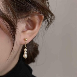 Sttiafay Vintage Pearl Drop Earrings Long Pearl Chain Earrings Gold Pearl Tassel Earrings Pearl Beaded Stud Earrings Jewelry for Women