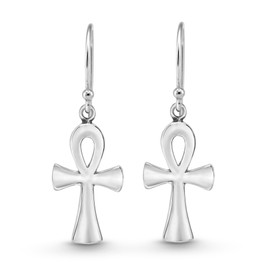 AeraVida Egyptian Ankh Cross .925 Sterling Silver Dangle Earrings | Classic Sterling Silver Dangle Earrings | Earrings for Women | Symbol Cross Dangle Earrings
