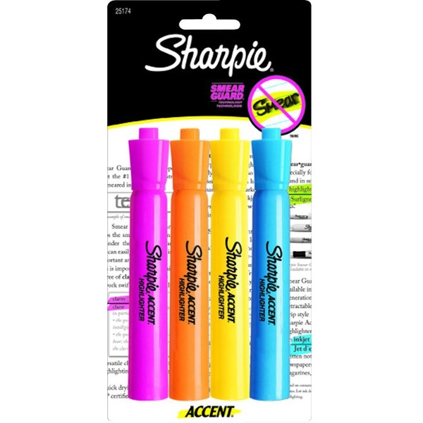 Sharpie ACCENT HIGHLIGHTER, 4PK Assorted Colours