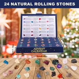 Crystal Advent Calendar 2024, 24 Days Natural Crystal Gemstones Christmas Countdown Advent Calendar Gift for Boys Girls Adult (Raw Stone)
