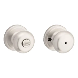 Kwikset Juno Interior Privacy Door Knob with Lock, Door Handle For Bathroom and Bedroom, Satin Nickel Keyless Turn Lock Doorknob, with Microban Protection