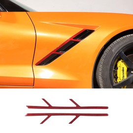 Front Side Fender Vent Sticker Trim Compatible with Corvette C7 Stingray 2014-2019 Soft Carbon Fiber 2PCS Body Side Fender Air Outlet Decals Sticker Accessories (Red Carbon)