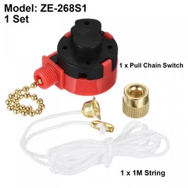 sourcing map Pull Chain Switch 3 Speed 4 Wire Replacement with String for Ceiling Fan Lamp Light Gold Tone