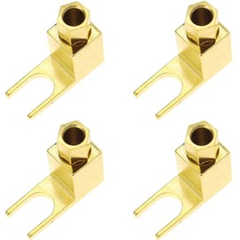 Greluma 4 x Speaker Cable Connector, Hi-End Banana to Flat Plug Adapter Plug, Speaker Cable Wire, Right Angle Spade Fork and Pole Clamp, Gold-Plated