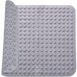 Shower Mat, 48 x 48 cm, Non-Slip Square Shower Mat, Non-Slip Bath Mat, Hangers and Drainage Holes, Grey